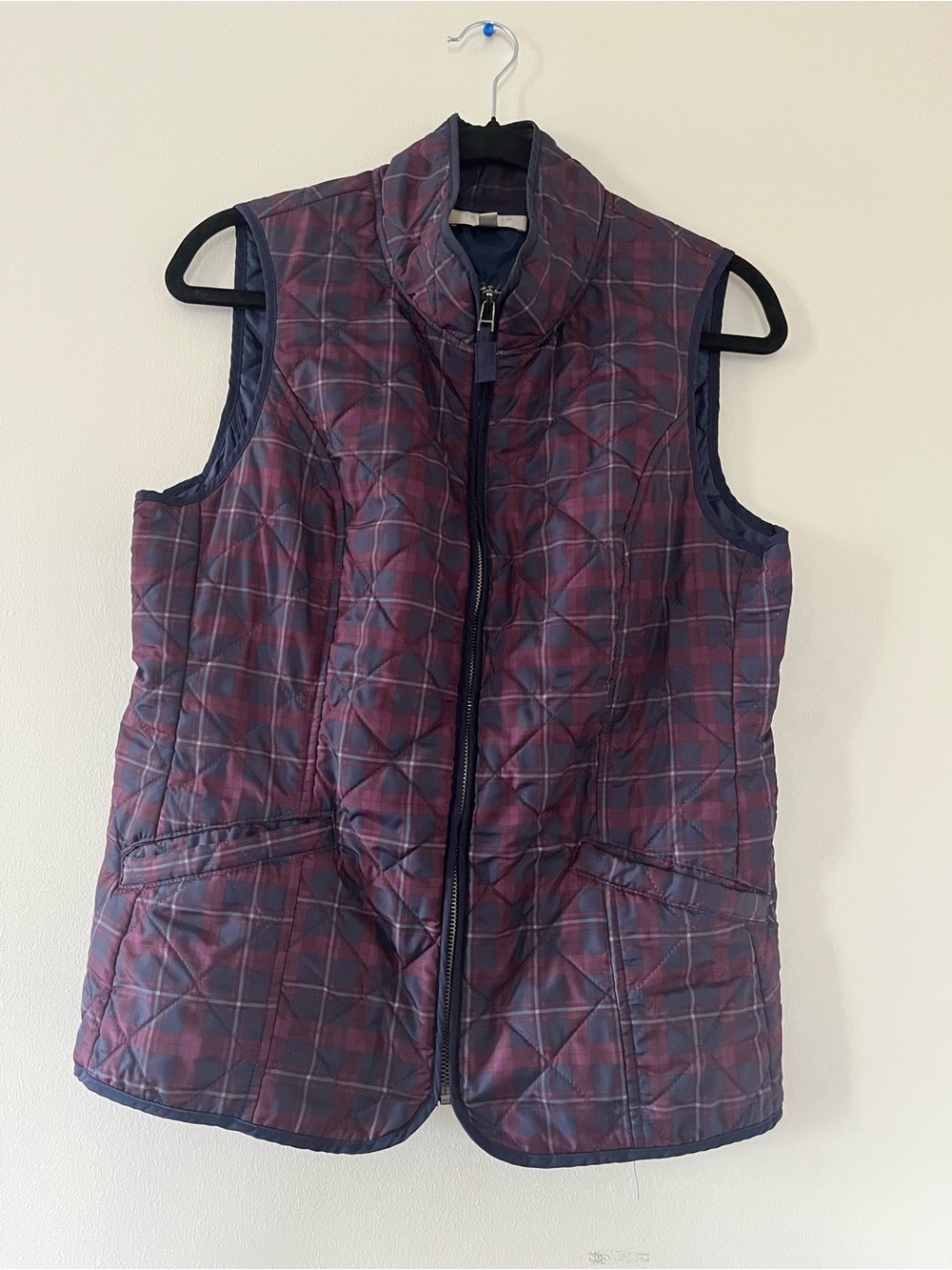 Talbots Quilted Plaid Equestrian Vest Jacket Small Red Blue Country Club Riding